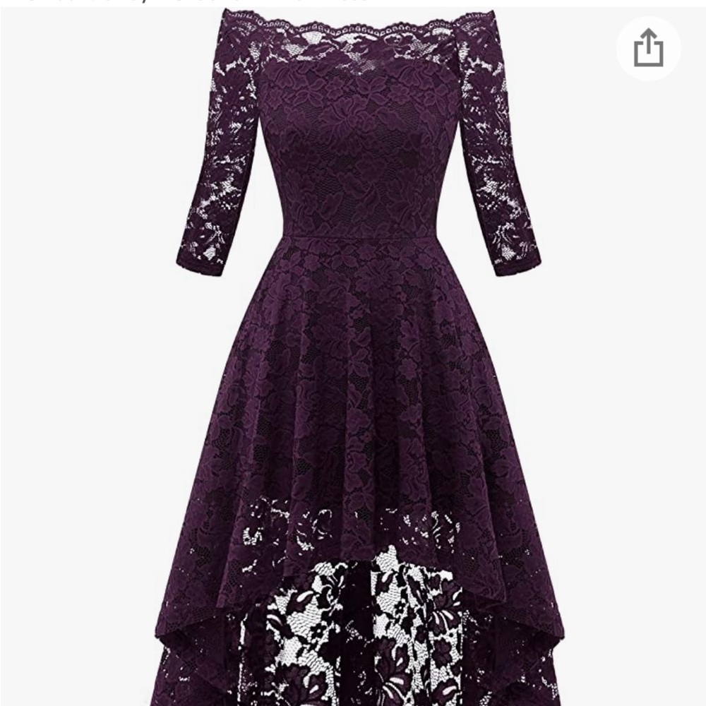 Purple off the shoulder dress long in the back short in the front size medium